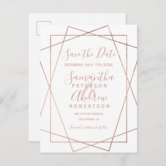 Het gouden geometrische witte manuscript van het r aankondigingskaart (Voorkant / Achterkant)