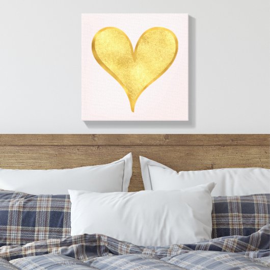 Het Gouden Hart van Glitzy Canvas Afdruk (Insitu (Slaapkamer))
