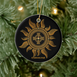 Het gouden Keltische kruis. Keramisch Ornament