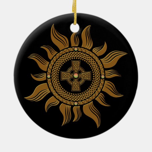 Het gouden Keltische kruis. Keramisch Ornament (Achterkant)