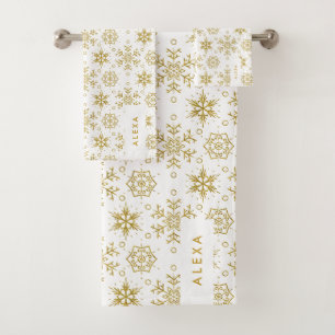 Het gouden kerstsneeuwvlokpatroon op wit. bad handdoek
