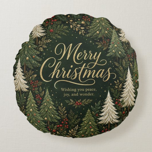 Het Gouden Kerstwoud Rond Kussen (Voorkant)