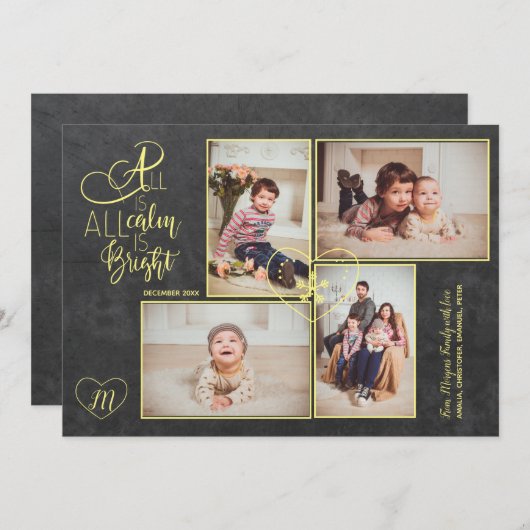 Het gouden manuscript met monogram van 4 feestdagenkaart (Voorkant / Achterkant)