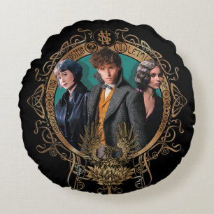 Het gouden Portret van het Art deco Newt, Tina, en Rond Kussen