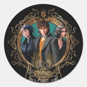 Het gouden Portret van het Art deco Newt, Tina, en Ronde Sticker