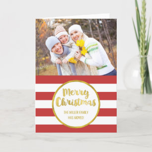 Het gouden Rode Nieuwe Adres van Kerstmis van Feestdagen Kaart