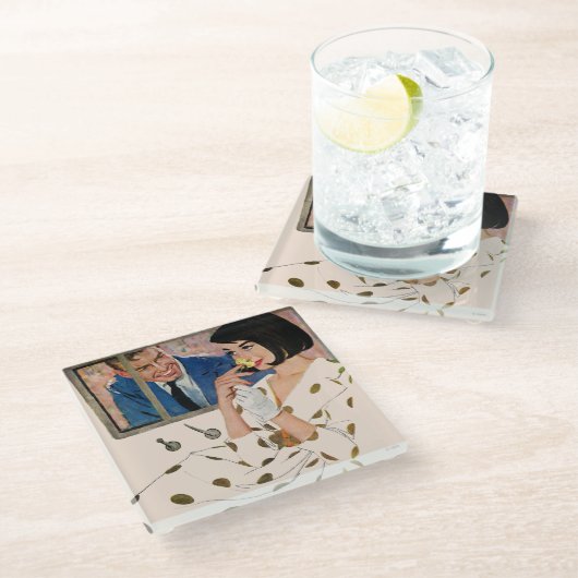 Het gouden Roos Glazen Onderzetter (Schuin)