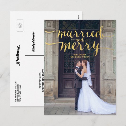 Het gouden Vrolijke en Gehuwde Briefkaart van de (Voorkant / Achterkant)