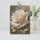 Het goudgerande witte roos kunstwerk bedankkaart (Staand voorkant)