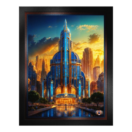 Het Grand Art Deco Blue Plaza paviljoen van Xzendo Foto Afdruk (Voorkant)