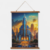 Het Grand Art Deco Blue Plaza paviljoen van Xzendo Hangend Wandkleed (Voorkant)