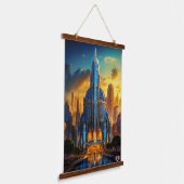 Het Grand Art Deco Blue Plaza paviljoen van Xzendo Hangend Wandkleed (Gebogen)