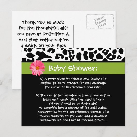 Het grappige Baby shower dankt u Trendy Druk van Briefkaart (Voorkant / Achterkant)
