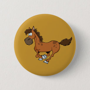HET GRAPPIGE BRUINE LOPENDE GALOPPEREN VAN HET RONDE BUTTON 5,7 CM
