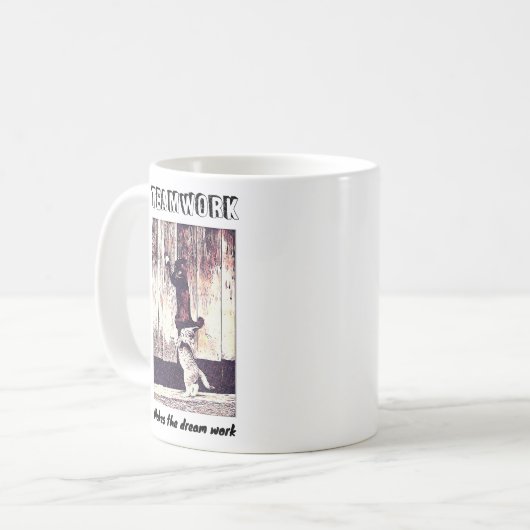 Het grappige kat-team maakt het droomwerk koffiemok (Voorkant links)