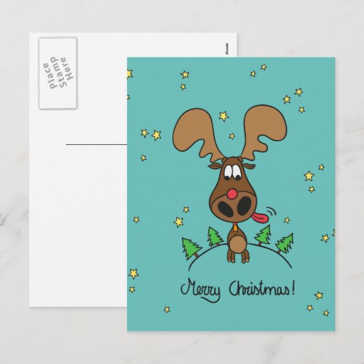 Het grappige rendier van Kerstmis Feestdagenkaart (Voorkant / Achterkant)