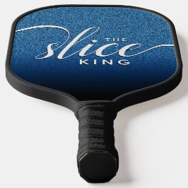 Het grappige script van de Slice King Blue Glitter Pickleball Paddle