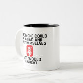 Het grappige werk van huis en vergaderingsquaranta tweekleurige koffiemok (Voorkant links)