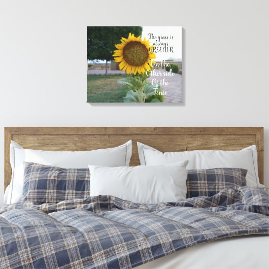 Het gras is altijd groenere zonnebloem canvas kuns (Insitu (Slaapkamer))