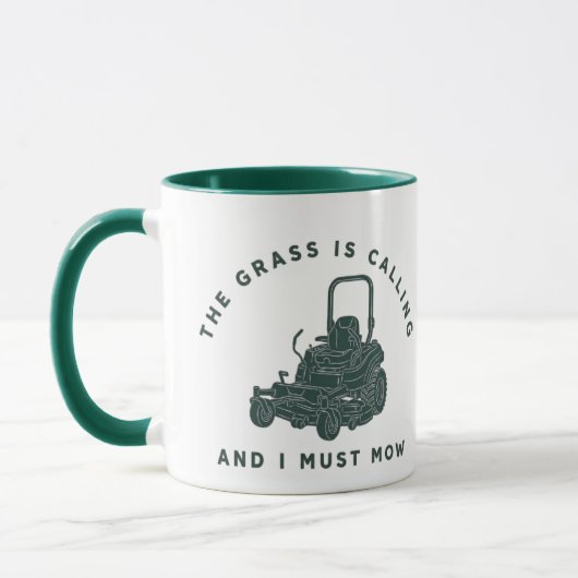 Het Gras Roept en Ik Moet Maaiein Funny Mok (Links)