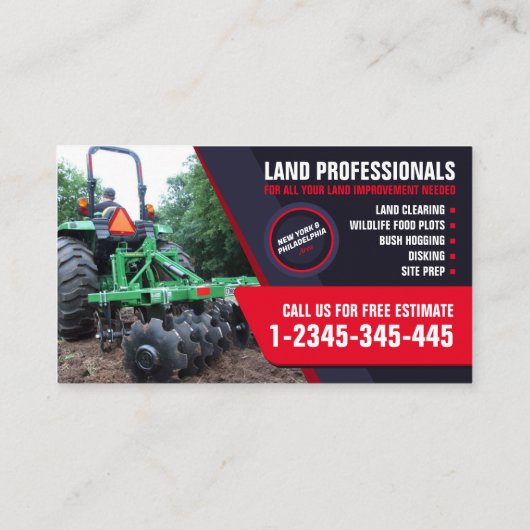 Het graven, mulching, land het ontruimen, Tractor, Visitekaartje (Achterkant)