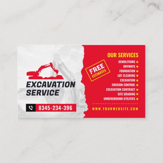 Het graven, mulching, land het ontruimen, Tractor, Visitekaartje (Achterkant)