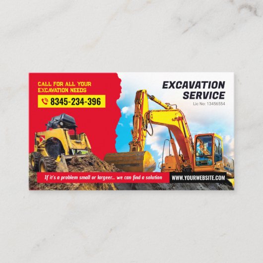 Het graven, mulching, land het ontruimen, Tractor, Visitekaartje (Voorkant)