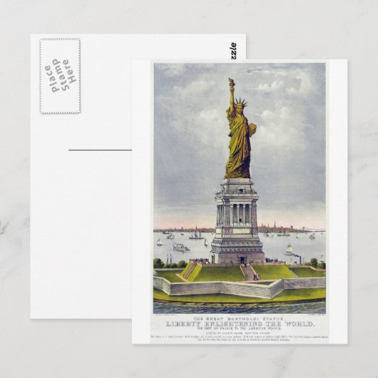 Het Great Bartholdi-standbeeld van de Liberty Curr Briefkaart (Voorkant / Achterkant)