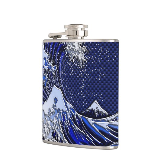 Het Great Hokusai Wave chrome koolstofvezel Decor Heupfles (Links)