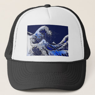 Het Great Hokusai Wave chrome koolstofvezel Decor Trucker Pet