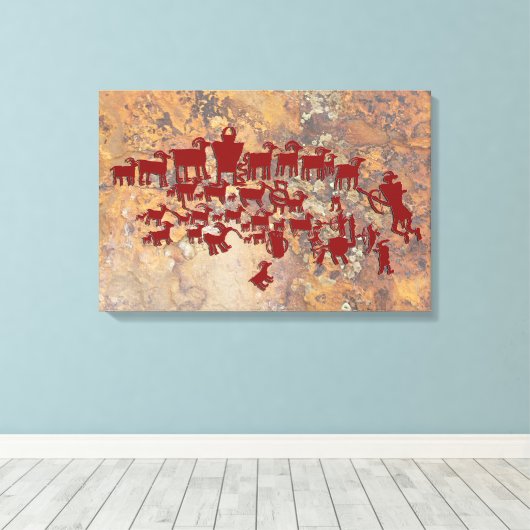 Het Great Hunt Petroglyph-paneel Canvas Afdruk (Insitu (Houten vloer))