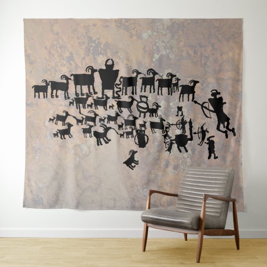 Het Great Hunt Petroglyph-paneel Wandkleed (In Situ (horizontaal))