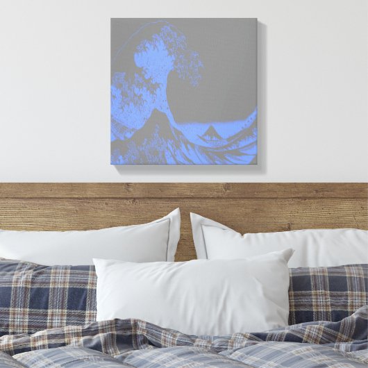 Het Great Wave Canvas Blauw & Grijs Afdruk (Insitu (Slaapkamer))