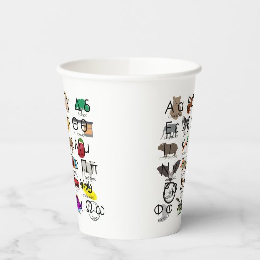 Het Griekse alfabet schrijft woorden en Afbeelding Papieren Bekers (Links)