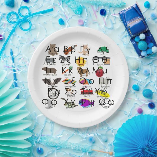 Het Griekse alfabet schrijft woorden en Afbeelding Papieren Bordje (Feest)