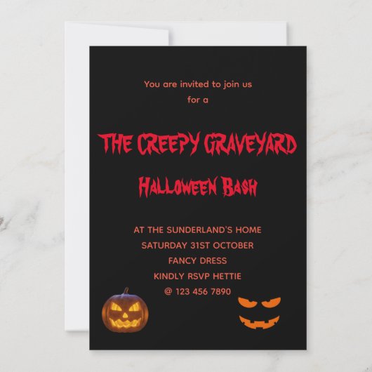 Het griezelige kerkhof Halloween Bash Party Kaart (Achterkant)