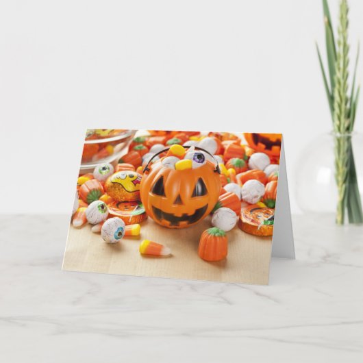 Het griezelige Oranje Snoep van Halloween Kaart (Voorkant)