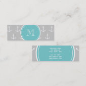 Het grijs-witte Patroon van Ankers, Blauwgroen Mini Visitekaartje (Voorkant / Achterkant)