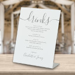 Het grijze en Witte Menu van de Drinken van het Ma Reclamebord Met Voetstuk<br><div class="desc">Dit elegante manuscript minimalistische het menuteken van drinken is perfect voor uw trouwviering. Ontworpen door: Thisnotme©</div>