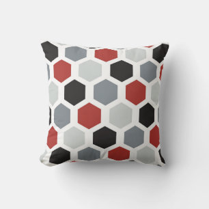 Het grijze, Zwarte, Rode, & Witte Hexagon Kussen