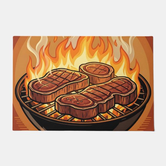 Het grillen van steaks BBQ-vlammen Deurmat (Voorkant)