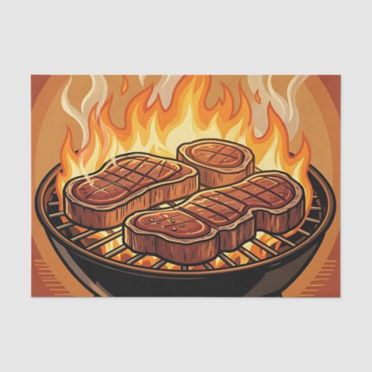 Het grillen van steaks BBQ-vlammen Tissuepapier (Voorkant)