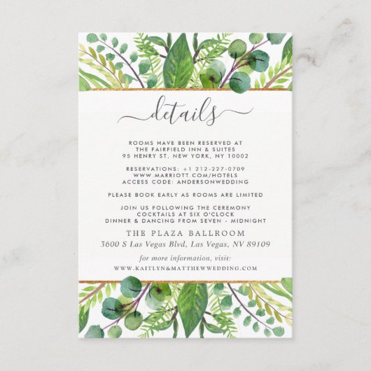 Het groen & gouden bruiloft Collectie detail Informatiekaartje (Voorkant)