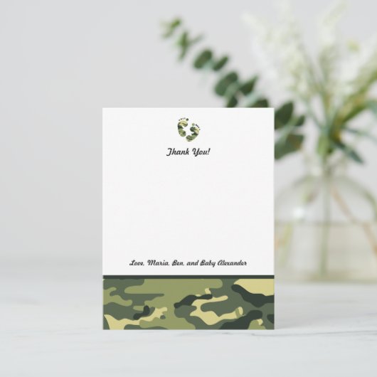 Het groene Baby shower Camo dankt u nota neemt van Bedankkaart (Staand voorkant)