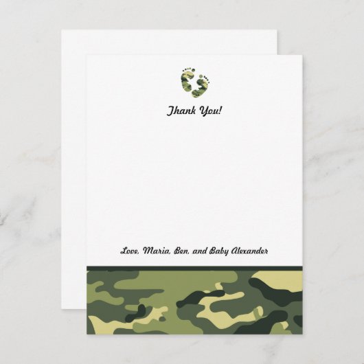 Het groene Baby shower Camo dankt u nota neemt van Bedankkaart (Voorkant / Achterkant)