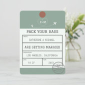 Het Groene Bagagelabel van de pagina sparen de Dat Save The Date (Staand voorkant)