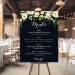 Het Groene Blauwe Berichten van de Berichten van d Poster<br><div class="desc">Dit groene witte blauwe bruine bruiloft drink menubord is perfect voor een ritueel huwelijk. Het ontwerp is voorzien van elegante waterverf witte pinda's met een groen blad op een donkerblauwe achtergrond.</div>