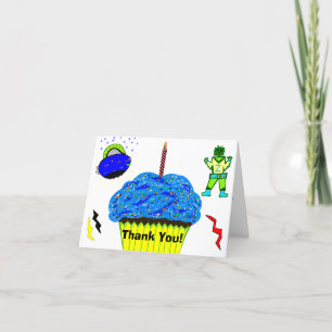 Het groene Blauwe Ruimteschip Cupcake van de Robot Bedankkaart