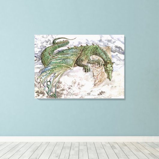 Het Groene Drakenkunstwerk Canvas Afdruk (Insitu (Houten vloer))