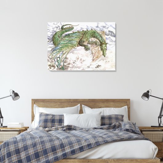 Het Groene Drakenkunstwerk Canvas Afdruk (Insitu (Slaapkamer))